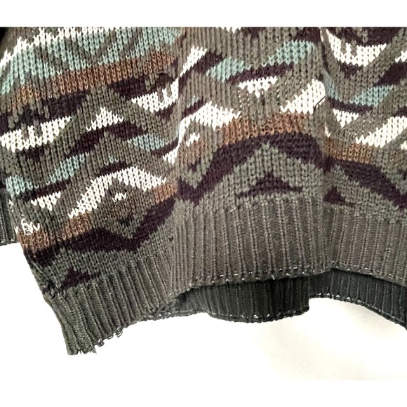 Vintage Tip Top Tailors Brown Teal Long Sleeve Aztec Fair Isle Men's Sweater M - Picture 7 of 10